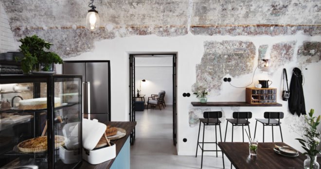 Denisa Strmiskova Studio, Long Story Short Hostel, green renovation, historic building, Czech Republic, modernist furniture, vaulted ceiling, green interior, local craftsmen, natural materials