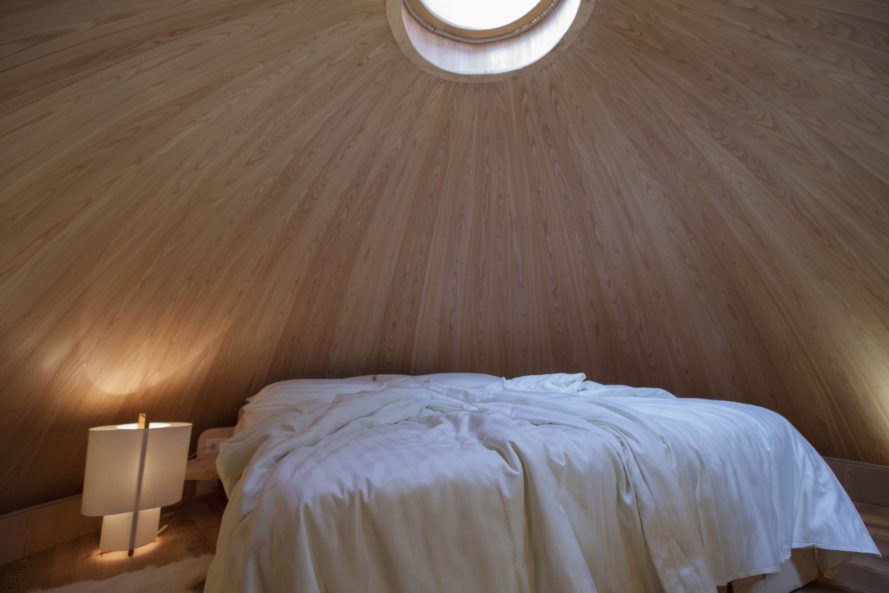 Pigna by Architetto Beltrame Claudio, egg shaped architecture, larch shingled treehouse, Pigna treehouses, Italian alp treehouse, alpine treehouse, cross laminated timber treehouse, wood fiber insulation with cross laminated timber,