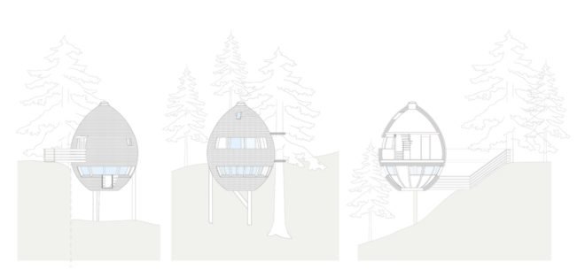 Pigna by Architetto Beltrame Claudio, egg shaped architecture, larch shingled treehouse, Pigna treehouses, Italian alp treehouse, alpine treehouse, cross laminated timber treehouse, wood fiber insulation with cross laminated timber,