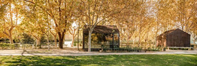 Tennis & Padel school office by BETA.o architecture office, BETA.ø architecture office, prefab office, prefabricated steel architecture, Madrid contemporary office architecture, pine plywood paneling, minimal site impact office design