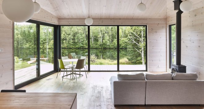 Anik Péloquin, The Sisters, green renovation, timber cladding, Canada, rural architecture, shed roof, overhanging roof, summer house, guest house
