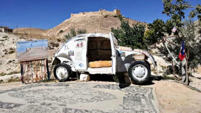 Mohammed Al Malaheem, Abu Ali's VW, VW Beetle hotel, VW Beetle jordan, worlds smallest hotel, repurposed car, repurposed vw bug, repurposed vw beetle, jordan desert hotel, mini hotels, vw hotel beetle, car hotels, mobile hotels, vw hotel jordan, eco hotels, Al Jaya vw beetle hotel, Al Jaya hotel, smallest hotel in the world, Eh'häusl Hotel