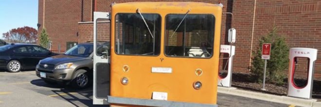 Tesla, bus, buses, orange bus, orange buses, electric bus, electric buses, electric vehicle, electric vehicles, electric, Supercharger, Superchargers, Supercharger network, Minnesota, Ingineerix, Hoppy Trolley