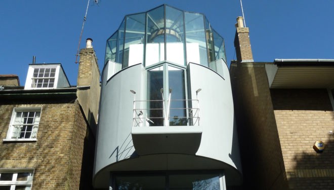 Wood Lane house, narrow house, London, Birds Portchmouth Russum Architects, prefab, RIBA, Grand Designs, small spaces, concrete, brick buildings, terrace