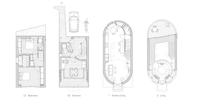 Wood Lane house, narrow house, London, Birds Portchmouth Russum Architects, prefab, RIBA, Grand Designs, small spaces, concrete, brick buildings, terrace