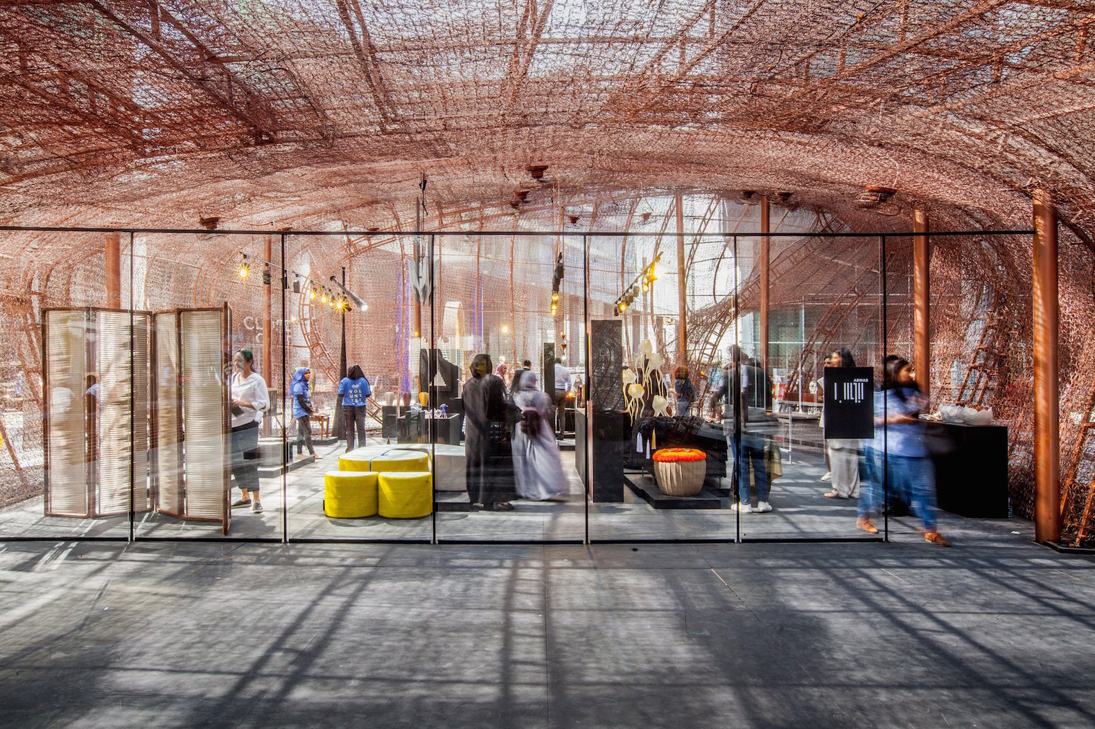 Abwab by Fahed + Architects, Dubai Design Week 2017, Fahed + Architects Dubai Design Week, recycled bedspring architecture, bedspring pavilion, Dubai Design Week pavilion