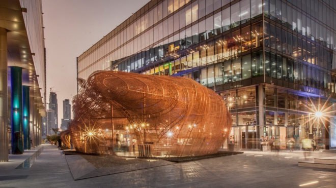 Abwab by Fahed + Architects, Dubai Design Week 2017, Fahed + Architects Dubai Design Week, recycled bedspring architecture, bedspring pavilion, Dubai Design Week pavilion