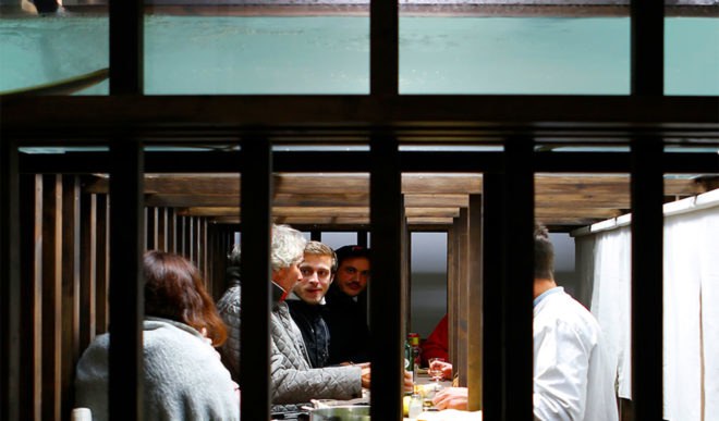 Aquaponic Eel bar, Recyclart Gallery, aquaponics, Brussels, Leopold Banchini Architects, Belgium, food production, green design