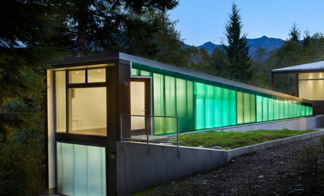 Bear Run Cabin, David Coleman Architecture, cabin in the Cascade Mountains, glass facade, Washington DC, polycarbonate, green architecture, loft, glass walls, shelter