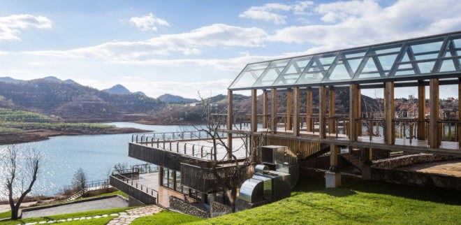 Creek Park Hotel, Beijing Jinhai Lake International Resort, SYN Architects, green renovation, Beijing, luxury hotel, locally sourced materials, green architecture, wood structure, panoramic views, viewing platform