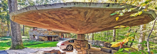 Frank Lloyd Wright, mushroom shaped house, Frank Lloyd Wright homes for sale, Frank Lloyd Wright architecture, iconic architects, Pleasantville, New York, Frank Lloyd Wright community, upstate ny homes, Usonian community pleasantville, Sol Friedman House, modernist architecture, Sol Friedmen Home, Broadacre City