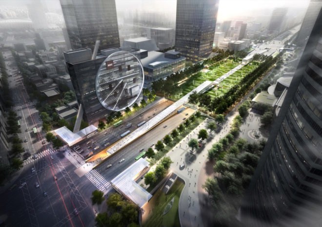 Gangnam International Transit Center by Dominique Perrault Architecture, Gangnam International Transit Center, Transit center Seoul, Seoul Central Park, Gangnam Central Park, underground architecture, pedestrian friendly Seoul, Lightwalk Gangnam