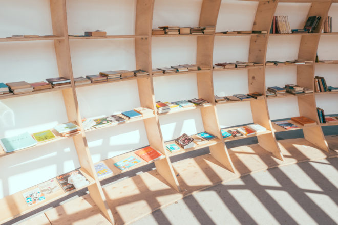 Rapana street library, Rapana library in Varna, Bulgaria street library, CNC milled pavilion, curvaceous timber pavilion, European Youth Capital, European Youth Capital funds, 3D modeled library