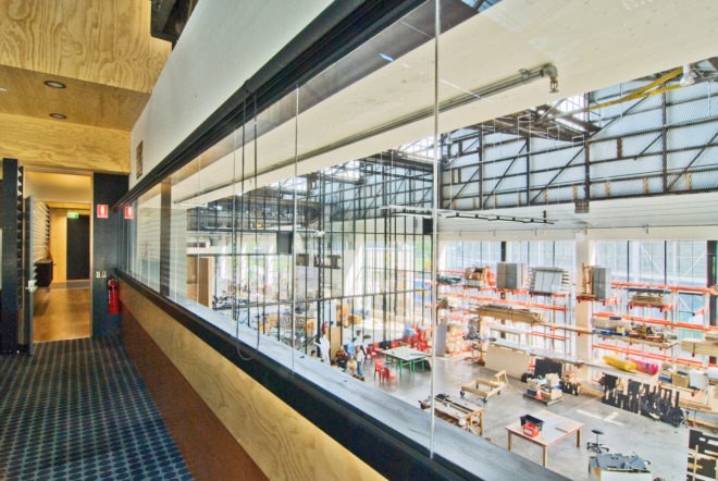 UTAS School of Architecture and Design by Six Degrees, UTAS School of Architecture by Sustainable Built Environments, UTAS School of Architecture adaptive reuse, architecture school adaptive reuse, Tasmania architecture school, train shed conversion, locomotive workshop