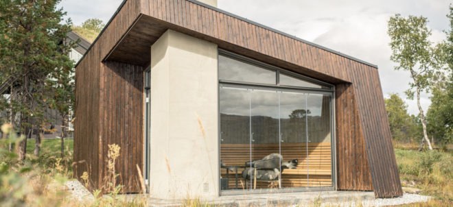 Viewpoint Granasjøen, Bergersen Arkitekter AS, Norway, shelter, wood cabin, green roof, green architecture, sliding doors, fireplace, summer house, flexible space