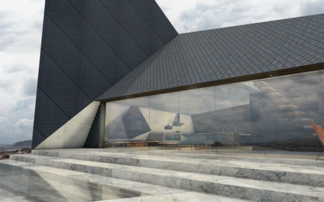 Antony Gibbon Designs, Ventt House, whimsical home design, geometrical home design, geometrical architecture, angular homes, chimneys, black homes, cabin design, nature-inspired designs, sustainable design, green design,