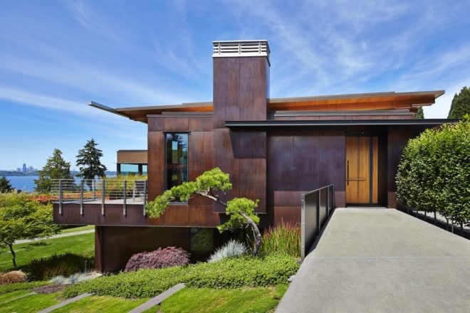 Brook Bay Residence, Brook Bay Residence by Rick Sandberg, luxury housing in Mercer Island, copper clad homes, copper and cedar housing, local craftsmanship in American homes,