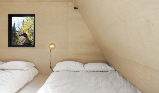 Green renovation, A-frame cabin, Fahouse, Jean Verville architecte, Canada, cabin, green architecture, rehabilitation, storage space, staircase