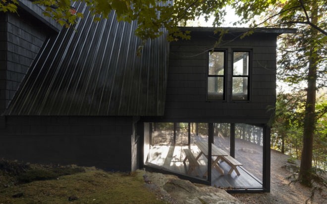 Green renovation, A-frame cabin, Fahouse, Jean Verville architecte, Canada, cabin, green architecture, rehabilitation, storage space, staircase