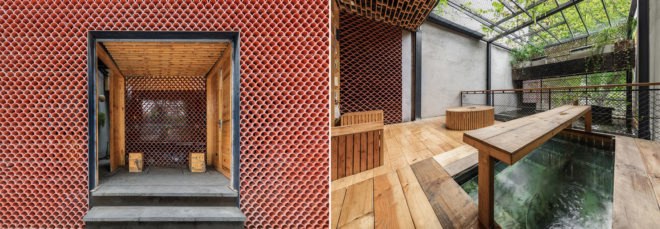 Koi Café, Café with koi pond in Hanoi, café with a carp aquarium, Farming Architects, café with aquaponics garden