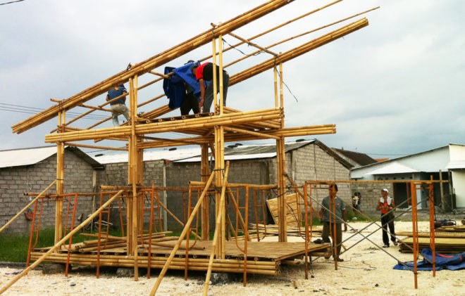 IBUKU, bamboo housing, bamboo, Bali, temporary housing, affordable housing, mezzanine, recyclable materials, plastic waste, recyclable materials