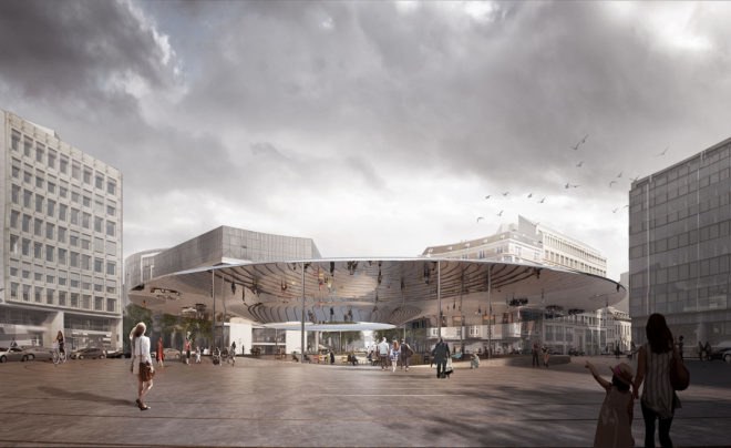 COBE Architects, BRUT architects, Place Schuman, Brussels, Belgium, pedestrian friendly, pedestrian-friendly design, agora, green architecture, European Union, public space