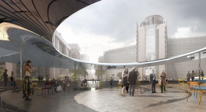 COBE Architects, BRUT architects, Place Schuman, Brussels, Belgium, pedestrian friendly, pedestrian-friendly design, agora, green architecture, European Union, public space