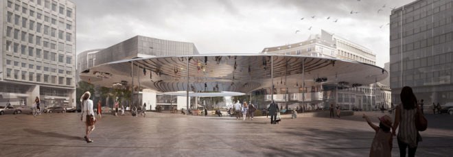 COBE Architects, BRUT architects, Place Schuman, Brussels, Belgium, pedestrian friendly, pedestrian-friendly design, agora, green architecture, European Union, public space