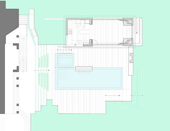 wildflower roof in Texas, City of West Lake Hills green roof, City of West Lake Hills pool house, modernist pool house, pool house architecture, green roofed pool house, wildflower green roof design, Texan pool house architecture, Texan green roof design