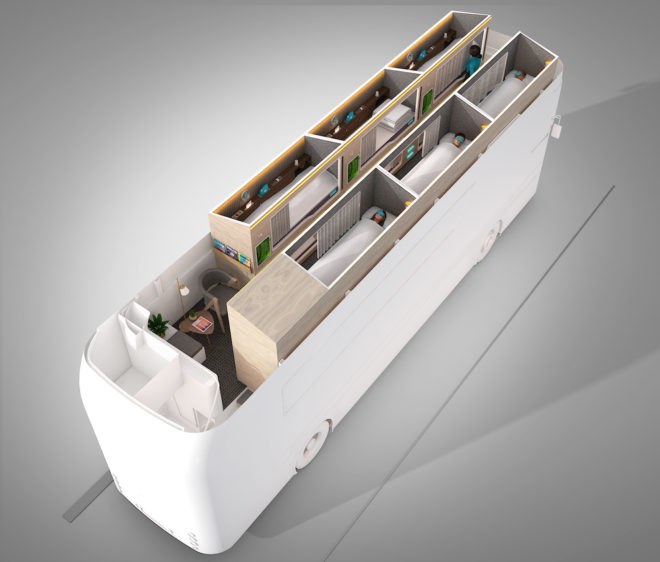 Simba, Snoozeliner, Simba Snoozeliner, Andersson-Wood Architects, night bus, sleeping pods, bus, public transportation
