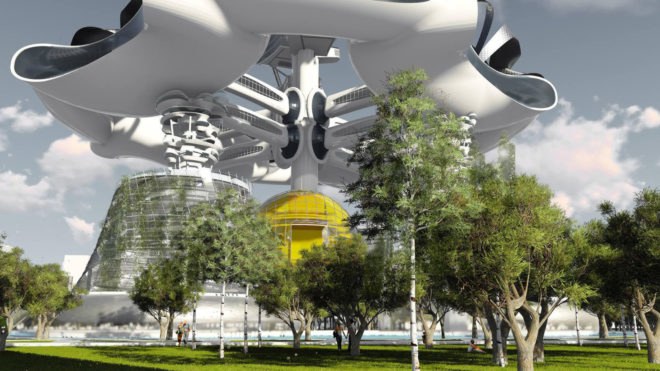 Smart Power Long, Power Long, Richard's Architecture + Design, Smart Power Long by Richard's Architecture + Design, Shanghai, drone car tower, net zero, trees