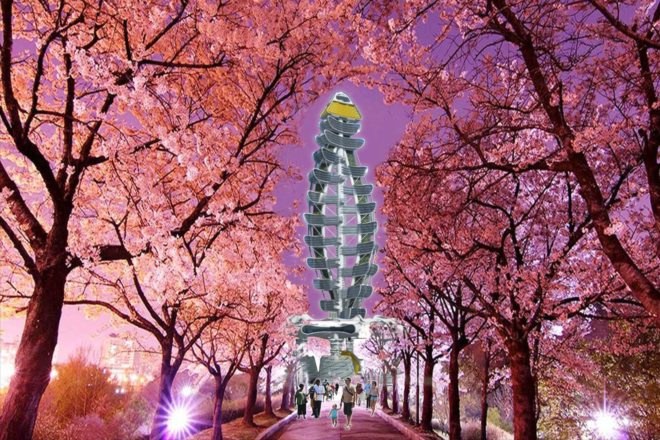 Smart Power Long, Power Long, Richard's Architecture + Design, Smart Power Long by Richard's Architecture + Design, Shanghai, drone car tower, net zero, blossoms