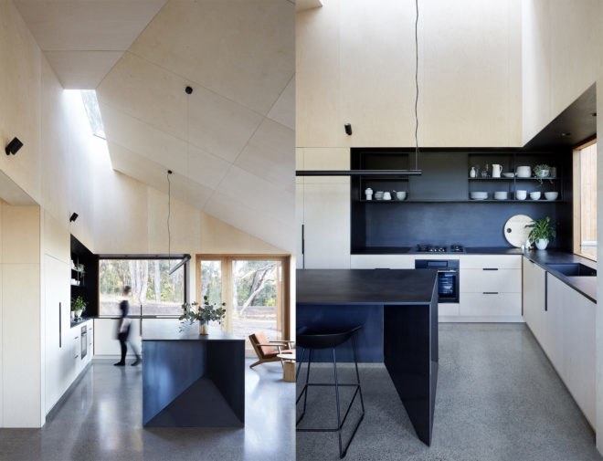 Two Halves Home by Moloney Architects, Two Halves Home, Moloney Architects, birch-faced plywood interior, Two Halves Home Australia, pavilion residence, modern timber-clad home, high bush fire rated modern house
