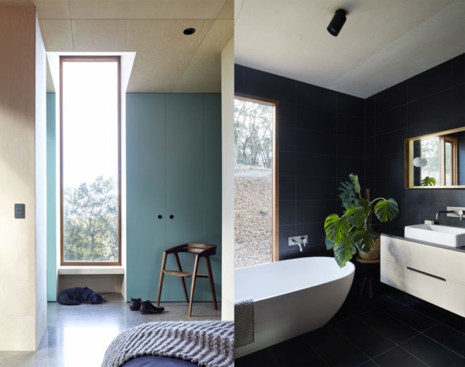 Two Halves Home by Moloney Architects, Two Halves Home, Moloney Architects, birch-faced plywood interior, Two Halves Home Australia, pavilion residence, modern timber-clad home, high bush fire rated modern house