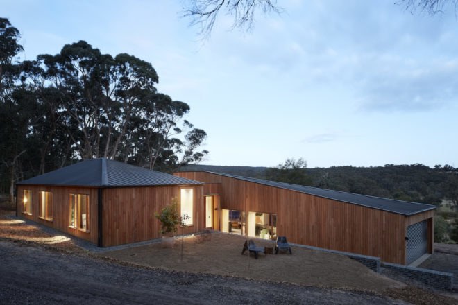 Two Halves Home by Moloney Architects, Two Halves Home, Moloney Architects, birch-faced plywood interior, Two Halves Home Australia, pavilion residence, modern timber-clad home, high bush fire rated modern house