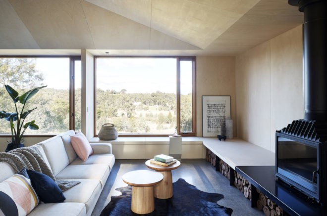 Two Halves Home by Moloney Architects, Two Halves Home, Moloney Architects, birch-faced plywood interior, Two Halves Home Australia, pavilion residence, modern timber-clad home, high bush fire rated modern house