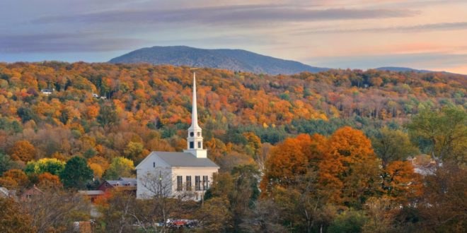 Vermont, autumn, church, landscape