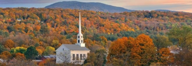 Vermont, autumn, church, landscape