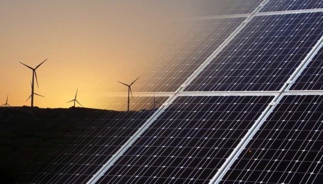 solar and wind farm, solar power, wind power, windmills, solar panels