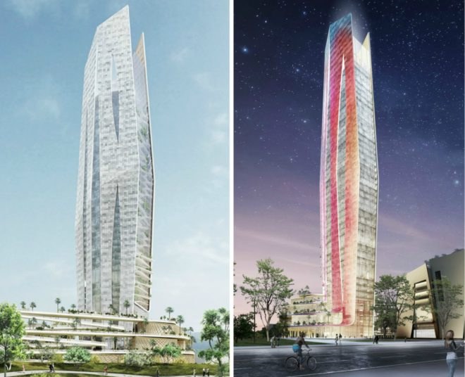 Intelligence Operation Center tower, Elizabeth de Portzamparc, TIOC Tower, futuristic towers, skyscraper designs, Taiwanese architecture, Taiwanese design, urban design, bioclimatic towers, sustainable skyscrapers, sustainable urban design, skyscrapers taiwan,