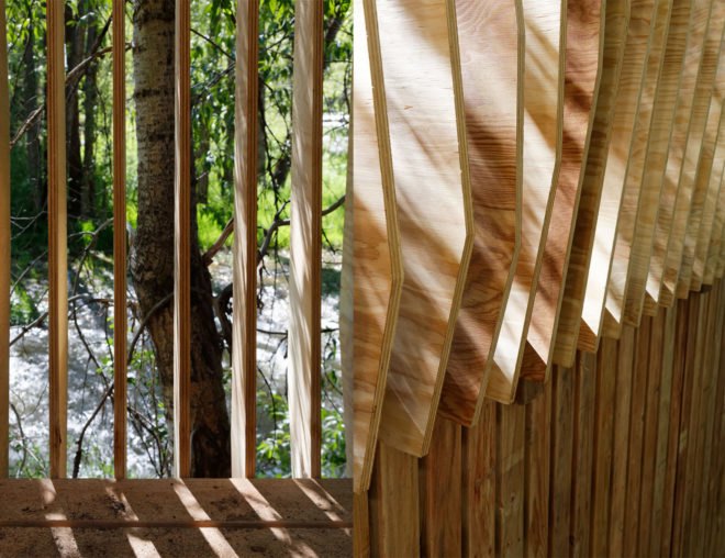 pro bono treehouse, ACES treehouse, ACES treehouse by Charles Cunniffe Architects, ACES treehouse by CCA, Aspen Center for Environmental studies treehouse, Hallam Lake treehouse, Aspen treehouse, CNC milled timber treehouse, plywood wildlife observation platform