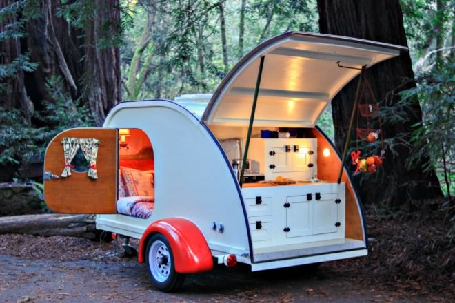 Camp Weathered, Forest Cottage Teardrop, tiny campers, teardrop campers, tiny trailers, rent a teardrop camper, california camping trailers, rent a camper, camping in a teardrop camper, tiny trailer design, camping trailers, teardrop rentals, rental service teardrop campers, teardrop rentals california