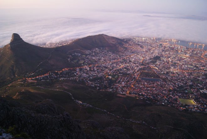 Cape Town, Lion's Head, South Africa, Africa, city, mountain, fog
