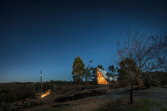 Chapel, tents, Portugal, Plano Humano Arquitectos, wooden beams, National Scout´s Activities Camp (CNAE), tiny building, green architecture, natural building materials, gable roof, panoramic views