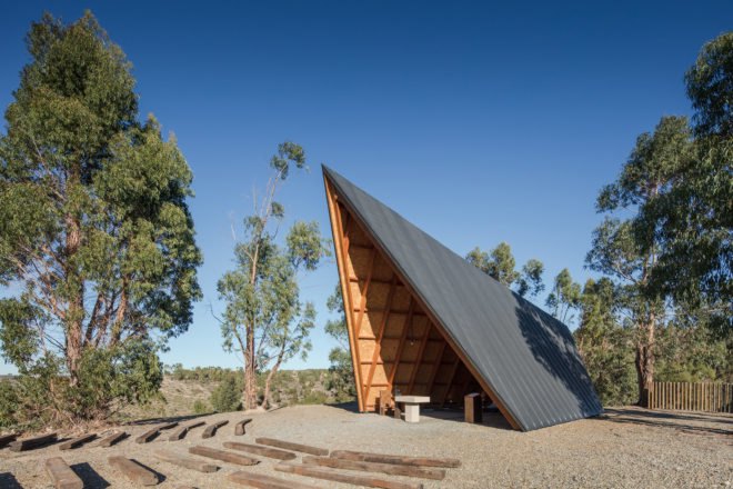 Chapel, tents, Portugal, Plano Humano Arquitectos, wooden beams, National Scout´s Activities Camp (CNAE), tiny building, green architecture, natural building materials, gable roof, panoramic views