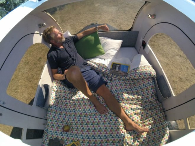 Droplet, Droplet trailer, Droplet tow-able getaway, off grid trailer, tow trailer, off grid living, tiny spaces, tiny homes, tiny trailers, droplet camper. space-efficient trailer, on the road campers, towing campers, camping pods, cute camping pods, camping pods with kitchens, led lighting, camping solutions,
