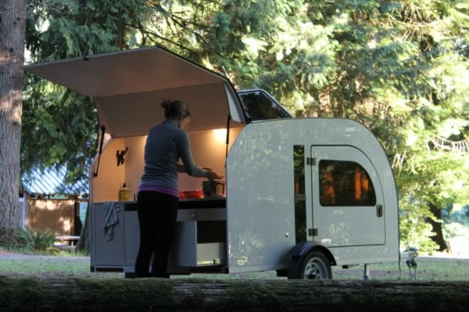 Droplet, Droplet trailer, Droplet tow-able getaway, off grid trailer, tow trailer, off grid living, tiny spaces, tiny homes, tiny trailers, droplet camper. space-efficient trailer, on the road campers, towing campers, camping pods, cute camping pods, camping pods with kitchens, led lighting, camping solutions,