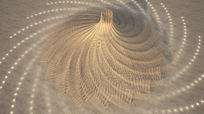 Galaxia by Arthur Mamou-Mani, Burning Man 2018, Burning Man Mamou-Mani, Burning Man 2018 temple, 3D printing Burning Man, 3D printed mandala, timber modules for architecture at burning man, burning man arts