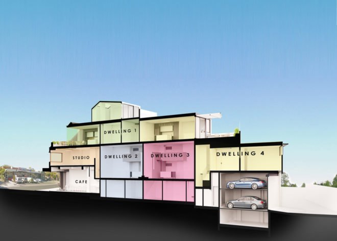H.I.V.E. x Five, adaptive reuse, multi-family dwelling, Melbourne, rooftop deck, Megowan Architectural, natural light, skylights, internal courtyard, green architecture