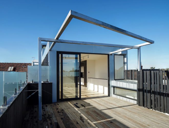 H.I.V.E. x Five, adaptive reuse, multi-family dwelling, Melbourne, rooftop deck, Megowan Architectural, natural light, skylights, internal courtyard, green architecture